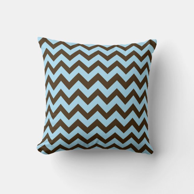 Brown och Baby blue Chevron Rand Kudde (Framsida)