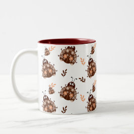 Brown och Beige Ladybug och Flower Mönster Två-Tonad Mugg