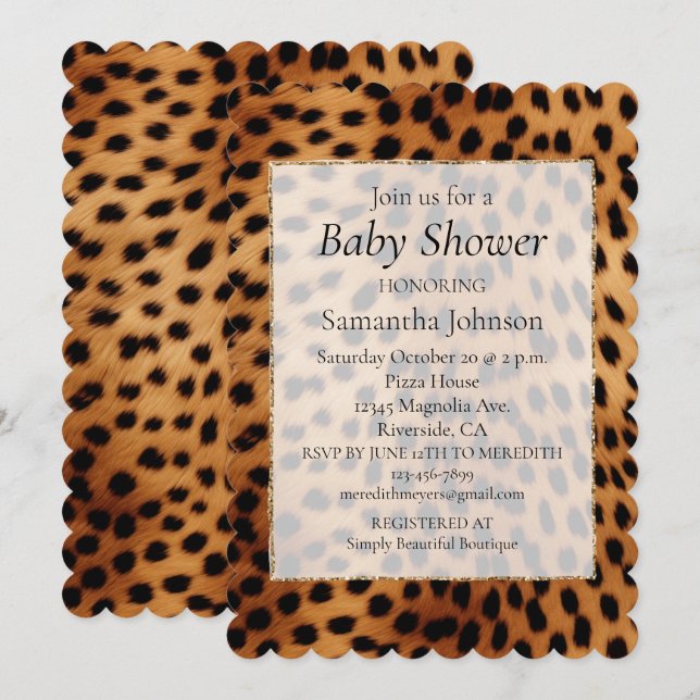 Brown och Black Cheetah Animal print Inbjudningar (Fram/baksida)