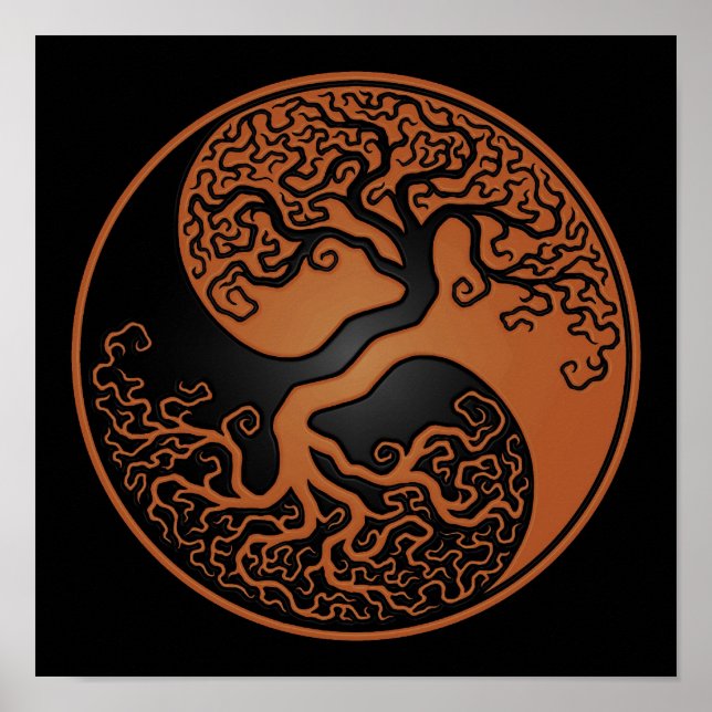 Brown och Black Livets träd Yin Yang Poster (Framsidan)