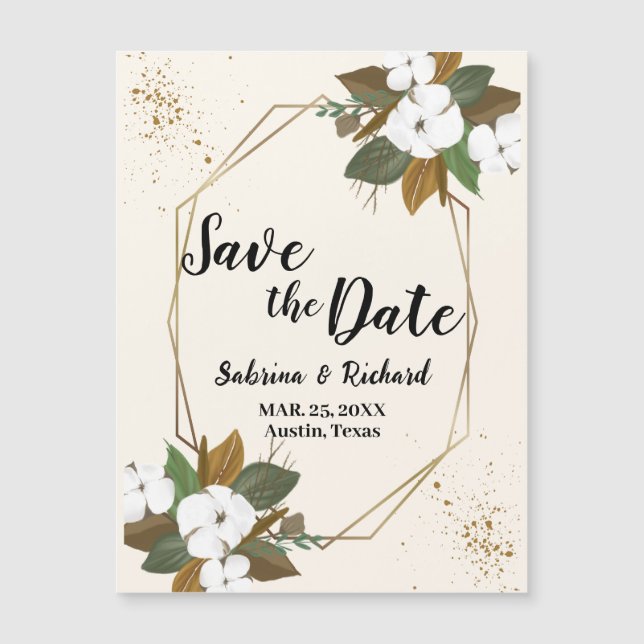 Brown och Cream Blommigt Bröllop spara datum (Framsida)
