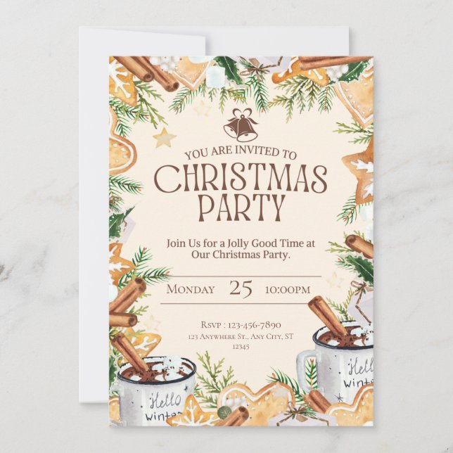 Brown och Cream Watercolor jul Party Inbjudningar (Framsida)