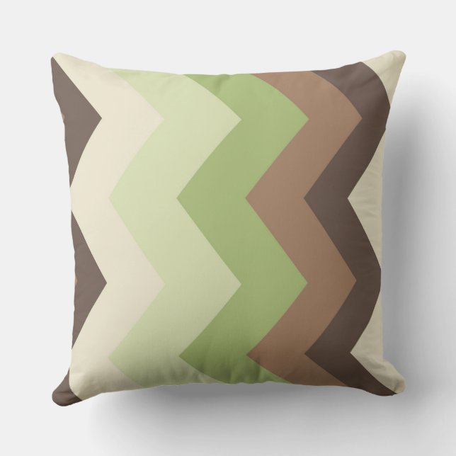 Brown och grönt Chevron Mönster Kudde (Baksida)