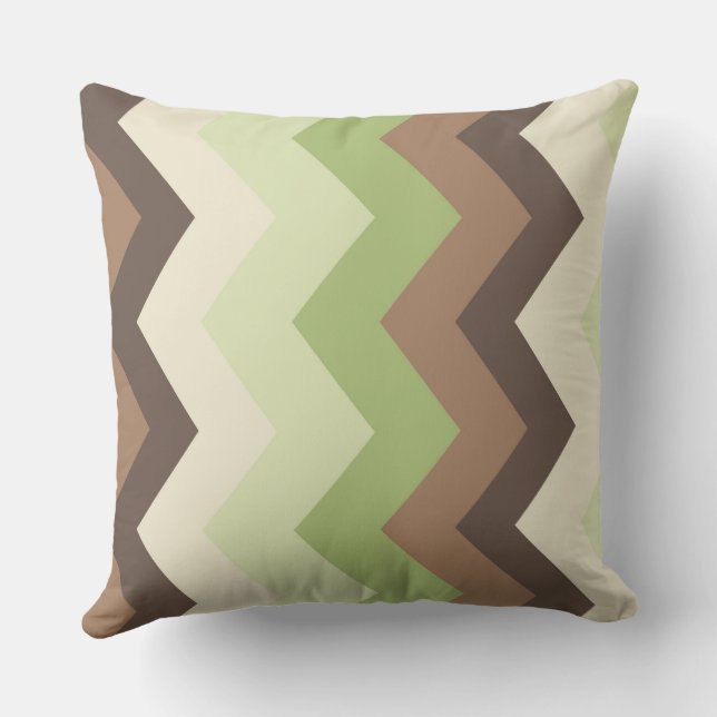 Brown och grönt Chevron Mönster Kudde (Baksida)