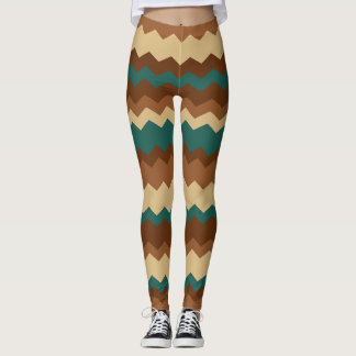 Brown och Grönt Hösten Zigzag Rand Leggings