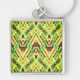 Brown och grönt mönster fyrkantig silverfärgad nyckelring