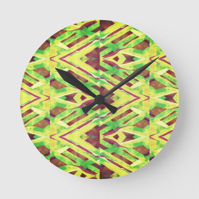 Brown och grönt mönster rund klocka (Framsida)