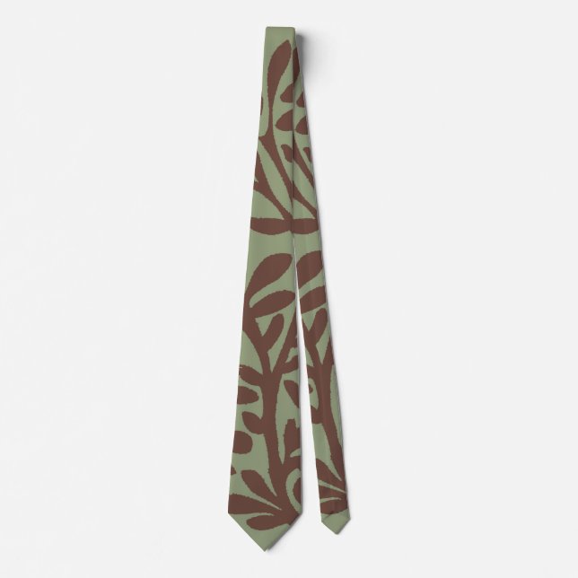 Brown och Grönt Plant Grenar Tie Slips (Framsida)
