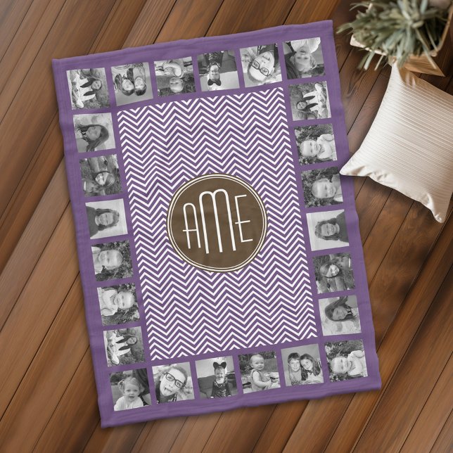 Brown och Lila Chevron Mönster Anpassningsbar Mono Fleecefilt (Personalized fleece blanket with photos and monogram - Makes a great Gift)
