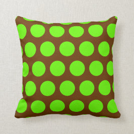 Brown och Lime Green Polka dots Kudde