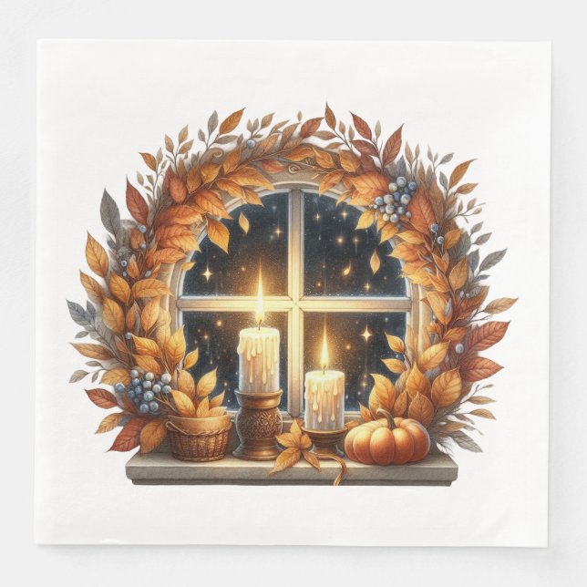 BROWN OCH ORANGE FALLER ÖPPNA TEMADE OBJEKT PAPPERSSERVETT (Framsida)