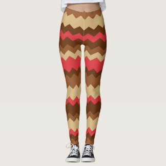 Brown och Red Autumn Zig Zag Stripe Leggings