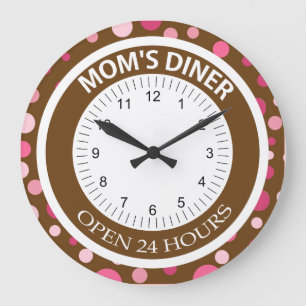Brown och Rosa Dots Mamma Middag Stor Klocka