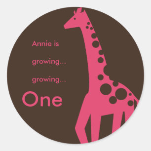 Brown och Rosa Giraffe Birthday Runt Klistermärke