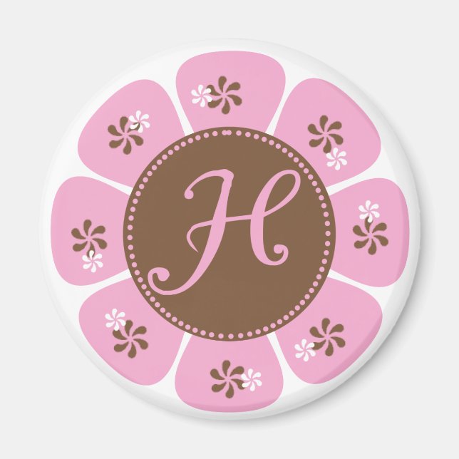 Brown och Rosa Monogram H Magnet (Framsidan)