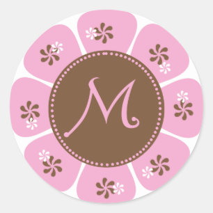 Brown och Rosa Monogram M Runt Klistermärke