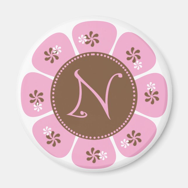 Brown och Rosa Monogram N Magnet (Framsidan)