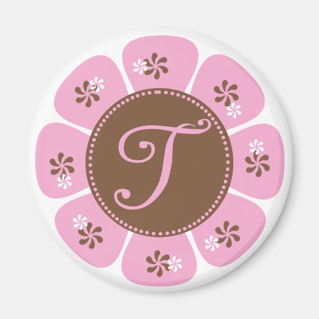 Brown och Rosa Monogram T Magnet (Framsidan)