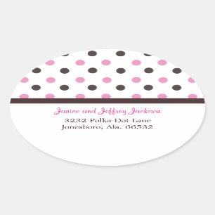 Brown och Rosa: Polka Dot Adress Sticker Ovalt Klistermärke