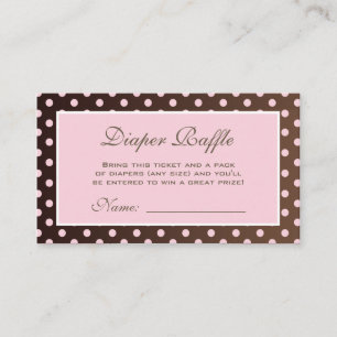 Brown och Rosa Polka Dot Diaper Raffle Biljett Tilläggskort
