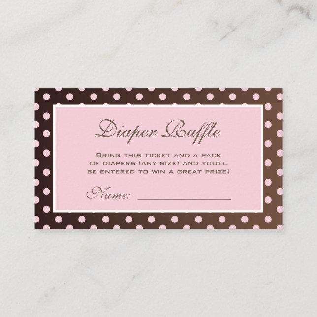 Brown och Rosa Polka Dot Diaper Raffle Biljett Tilläggskort (Framsida)