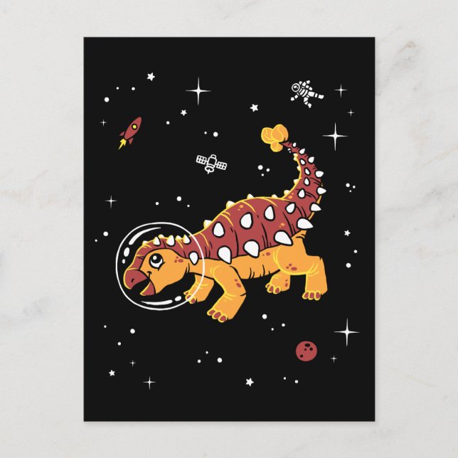 Brown och Tan Ankylosaurus Dinos i rymden Vykort (Framsida)