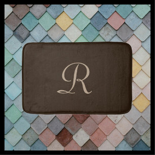 Brown och Tan Monogrammed Plush Bath Mat Badrumsmatta