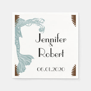 Brown och Teal Art Deco Posh Bröllop Napkin Pappersservett