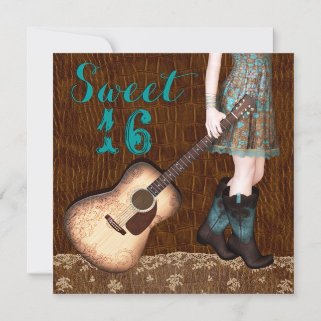 Brown och Teal Blue Cowgirl Sweet sixteen Party Inbjudningar (Framsida)