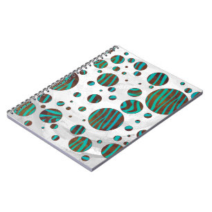 Brown och Teal Polka Dot Zebra Anteckningsbok Med Spiral
