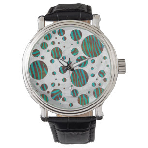 Brown och Teal Polka Dot Zebra Armbandsur