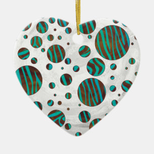 Brown och Teal Polka Dot Zebra Julgransprydnad Keramik