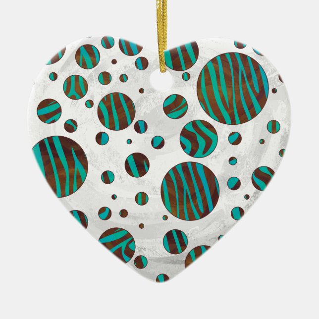 Brown och Teal Polka Dot Zebra Julgransprydnad Keramik (Framsidan)