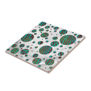Brown och Teal Polka Dot Zebra Kakelplatta