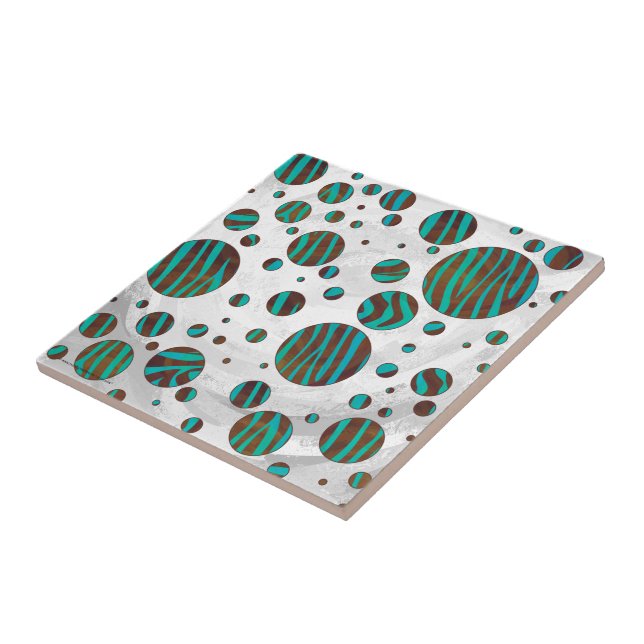 Brown och Teal Polka Dot Zebra Kakelplatta (Sidan)