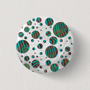 Brown och Teal Polka Dot Zebra Knapp