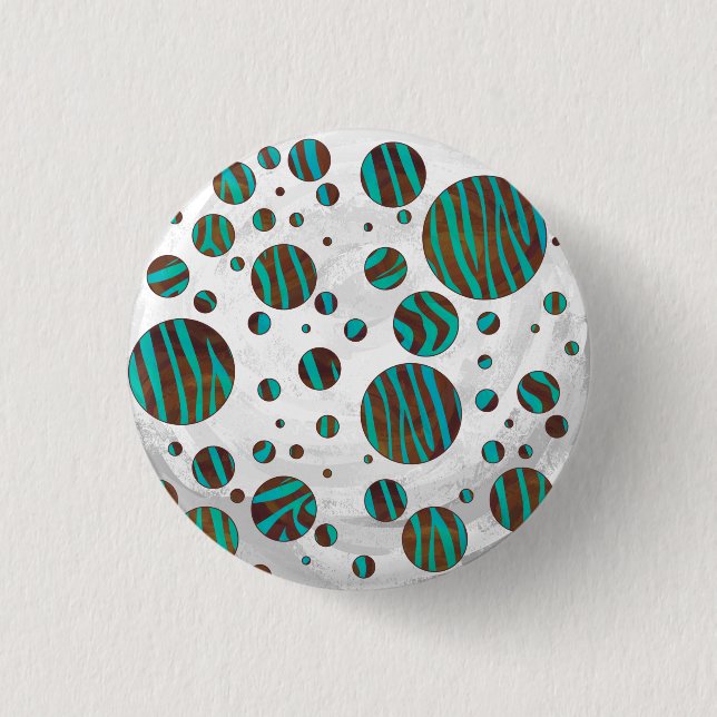 Brown och Teal Polka Dot Zebra Knapp (Framsida)