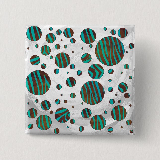 Brown och Teal Polka Dot Zebra Knapp (Framsida)