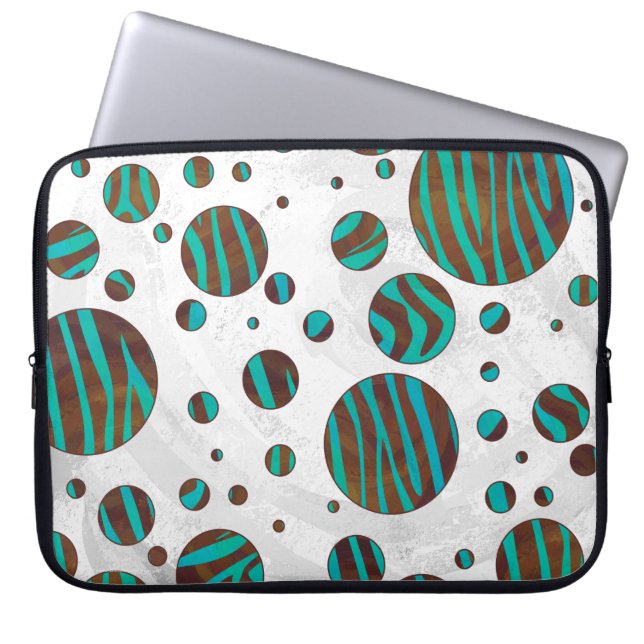 Brown och Teal Polka Dot Zebra Laptop Fodral (Framsidan)