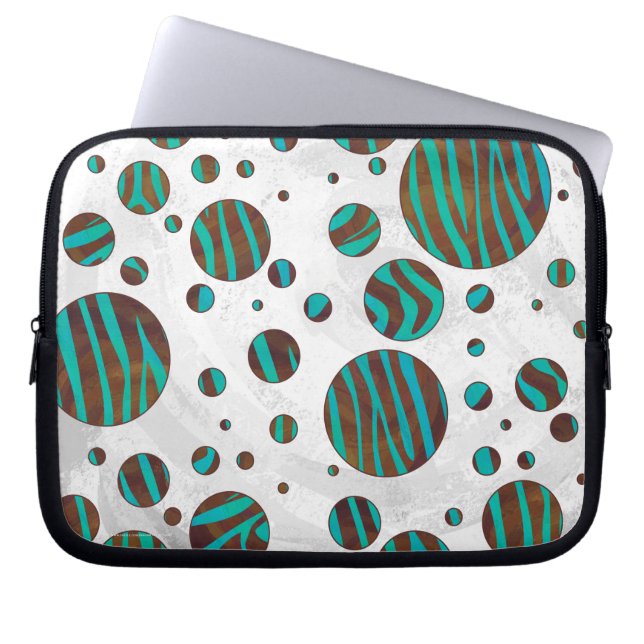 Brown och Teal Polka Dot Zebra Laptop Sleeve (Framsidan)