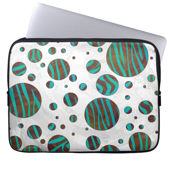 Brown och Teal Polka Dot Zebra Laptop Sleeve (Framsidan)