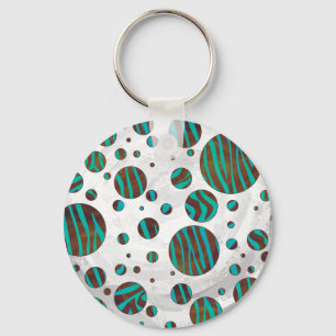 Brown och Teal Polka Dot Zebra Nyckelring