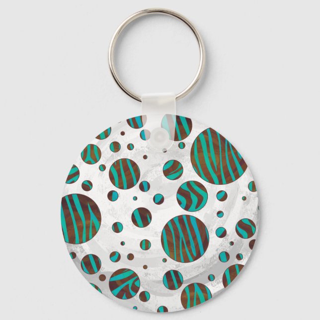 Brown och Teal Polka Dot Zebra Nyckelring (Framsida)