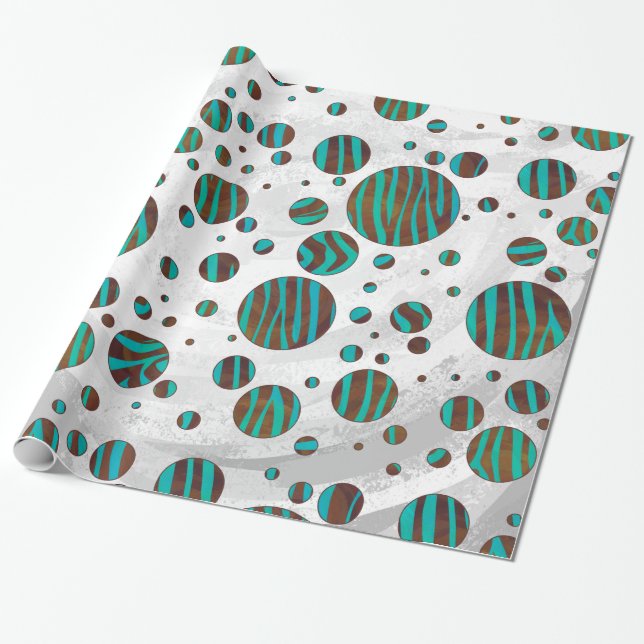 Brown och Teal Polka Dot Zebra Presentpapper (Utrullad)