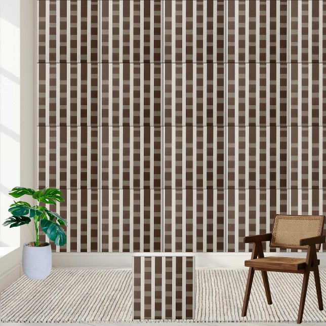 Brown och White Gingham Checkered Mönster Tile Kakelplatta (Brown and White Gingham Checkered Pattern Tile)