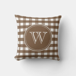 Brown och White Gingham Monogram Kudde