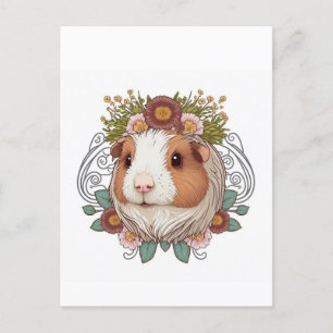 Brown och White Guinea Gris och Flowers Vykort