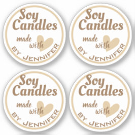 Brown och White Made med Kärlek Heart Beige Candle Klistermärken