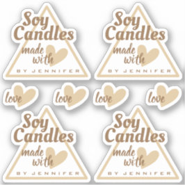 Brown och White Made med Kärlek Heart Beige Candle Klistermärken