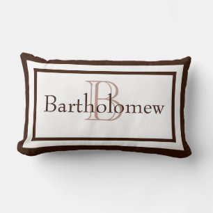 Brown och White Monogram Namn Keepsaké Pillow Lumbarkudde